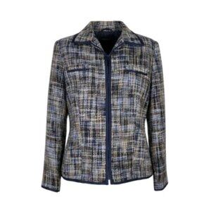 Sag Harbor Tweed Blazer Size 12 Multi Color Full Front Zip Faux Chest Pockets